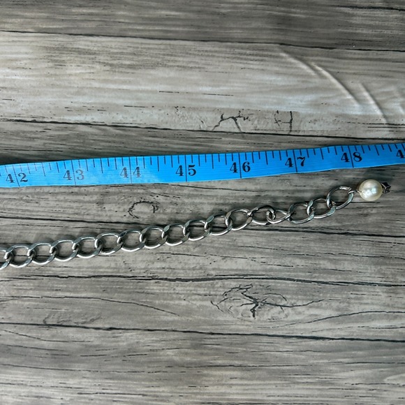 Chicos Belt Womens Belt M/L? Silver Rhinestone Diamond Metal Pearl Bead - Picture 8 of 8
